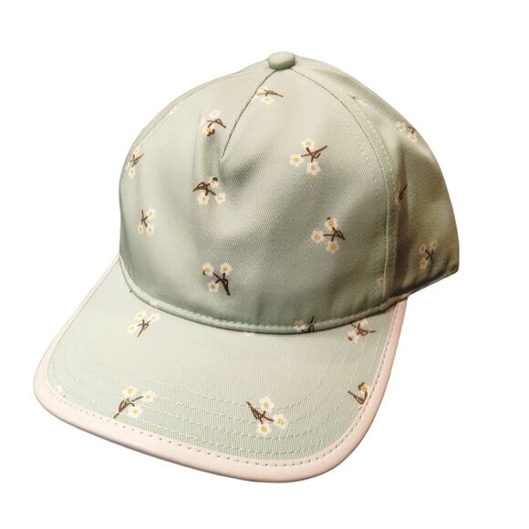 COACH Green Floral Baseball Hat Leather Trim Adjustable - Picture 2 of 4
